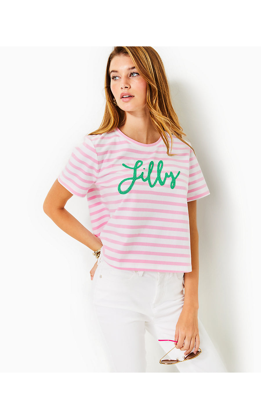 Keenan Knit Top | Conch Shell Pink Striped Lilly Pulitzer Embellished Top