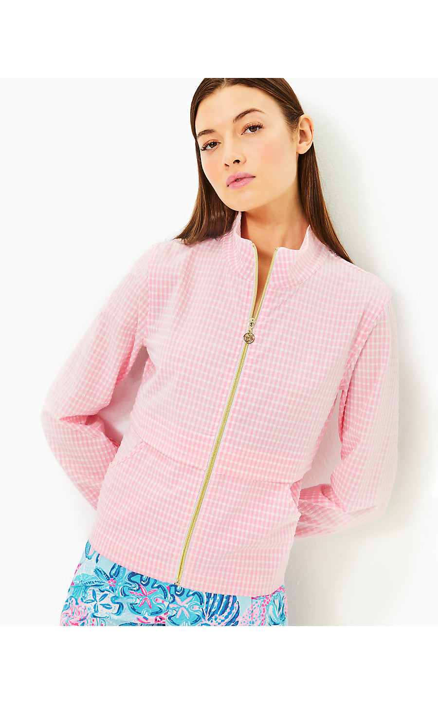 Cocos Jacket Upf 50+ | Conch Shell Pink Performance Gingham