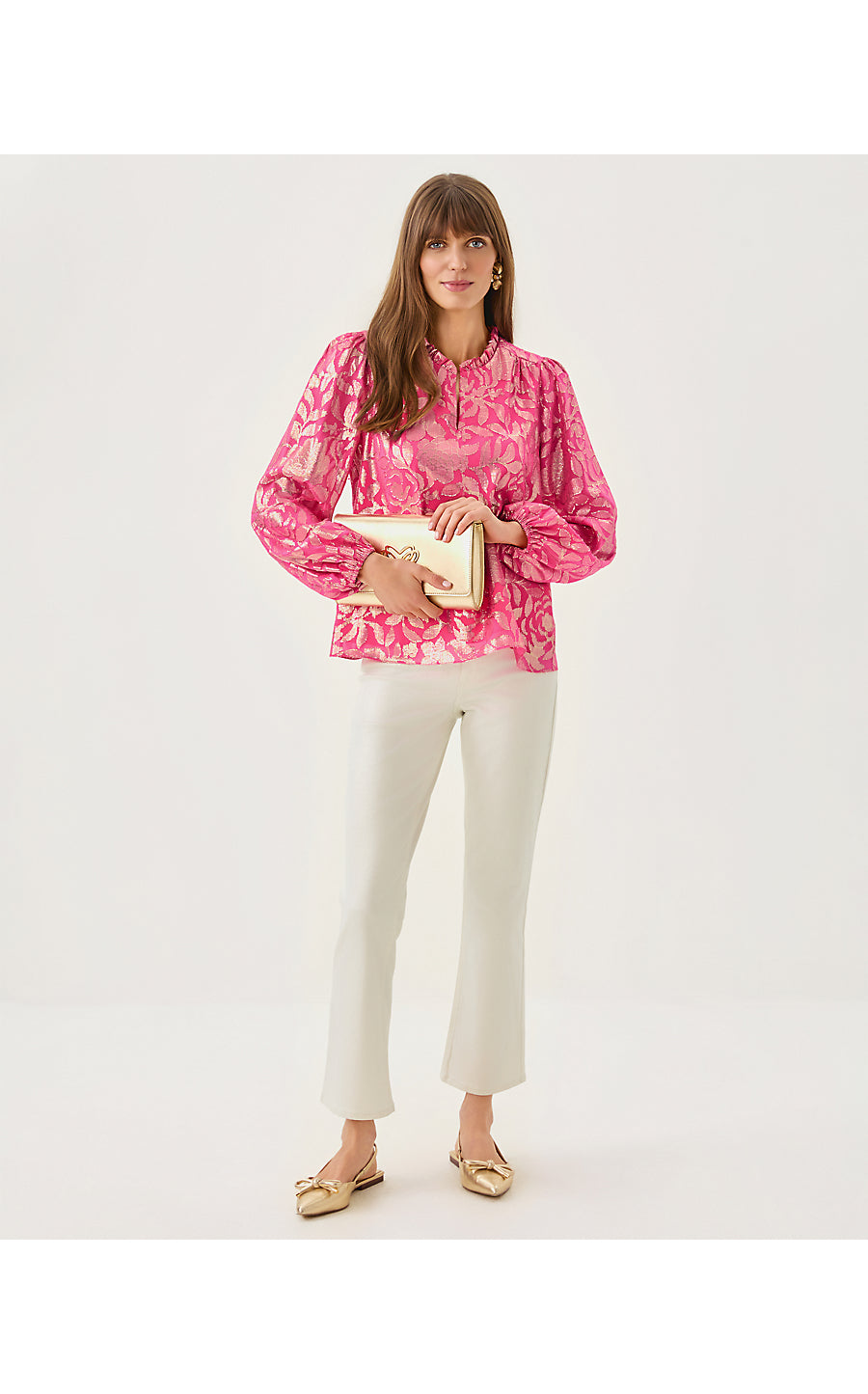 GIANA LONG SLEEVE SILK TOP | SUN SHELL PINK FLORAL BLOOM SILK CLIP