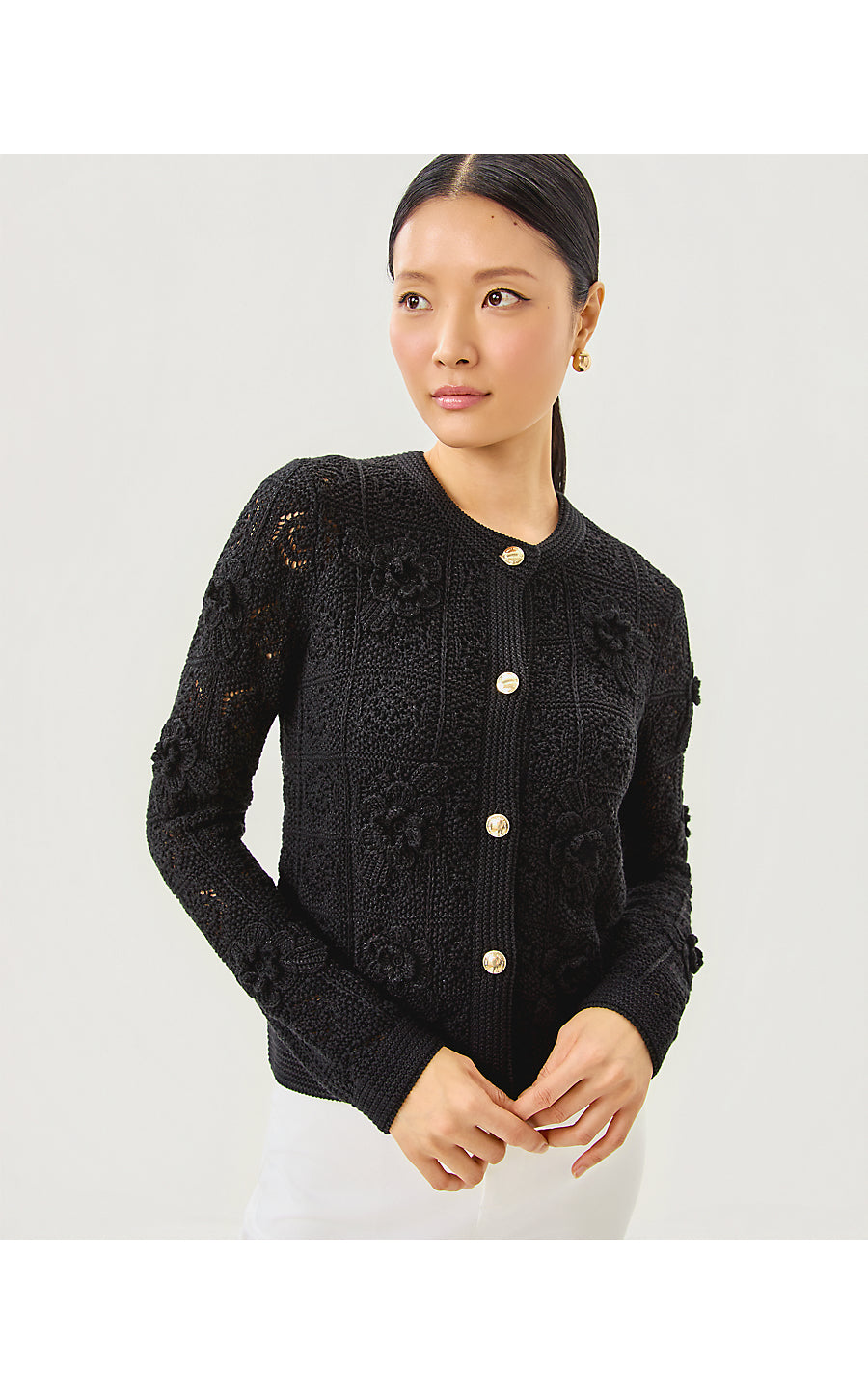 LENALIE CARDIGAN | BLACK METALLIC GARDEN CROCHET