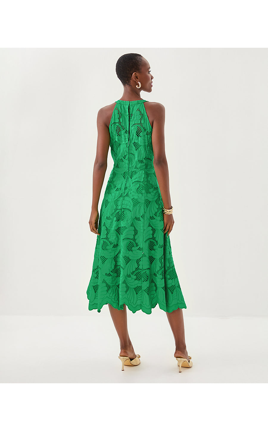 DENISE LACE MIDI DRESS | KITTS GREEN SWAY WITH ME SCALLOPED LACE