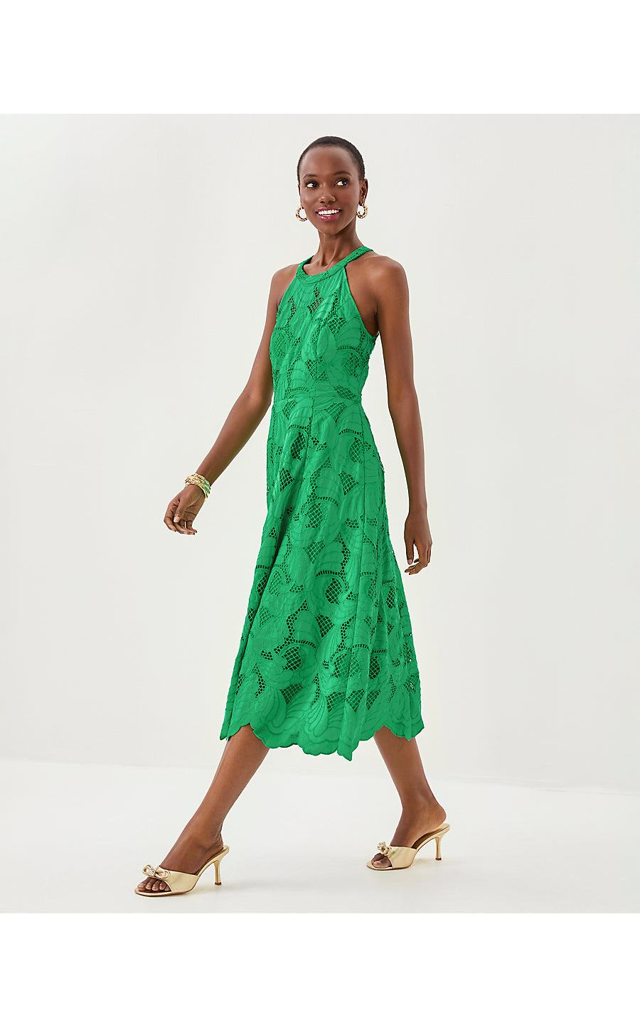 DENISE LACE MIDI DRESS | KITTS GREEN SWAY WITH ME SCALLOPED LACE