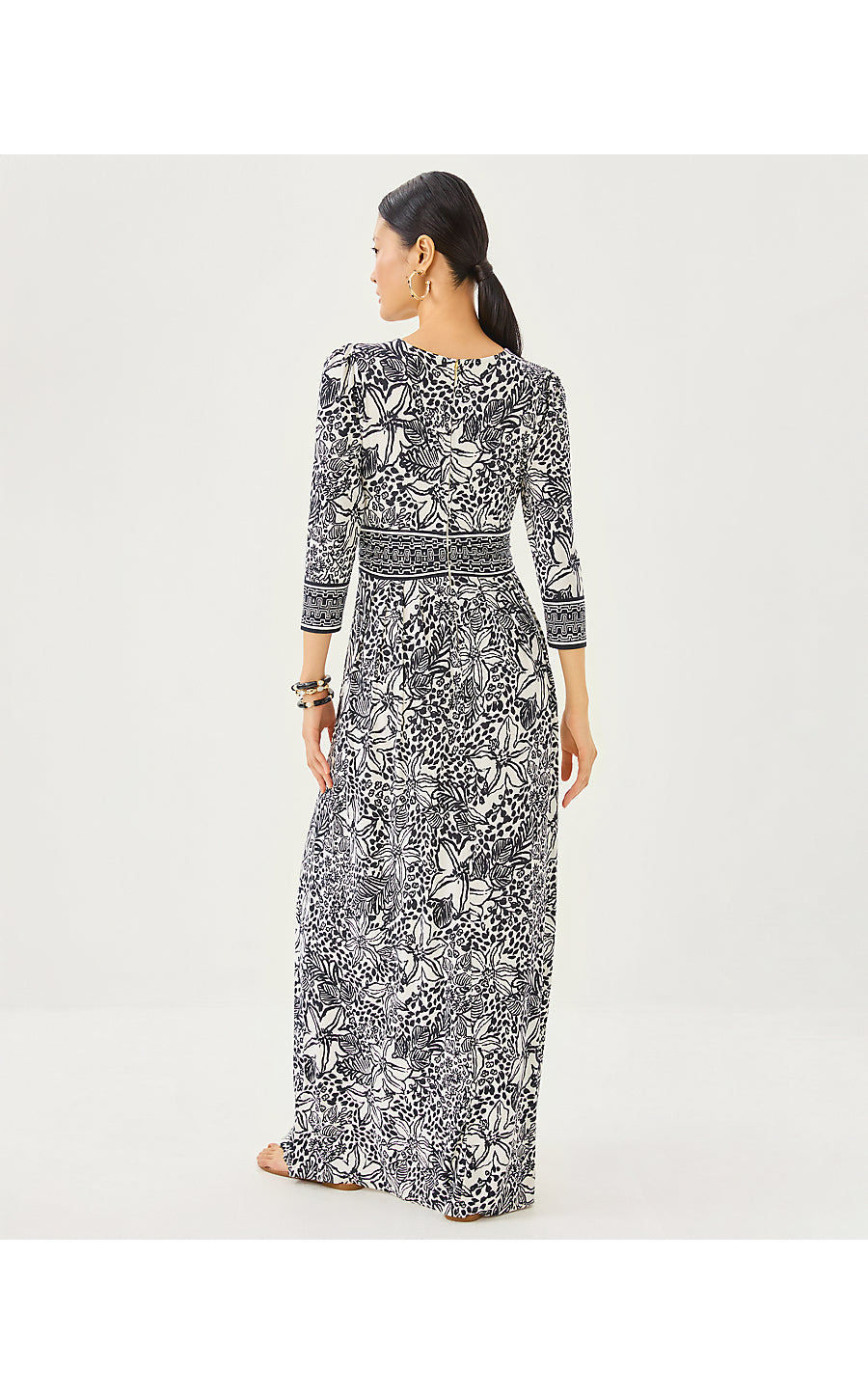ROSLYNNE MAXI DRESS | ONYX LOTS TO SPOT ENGINEERED KNIT MAXI
