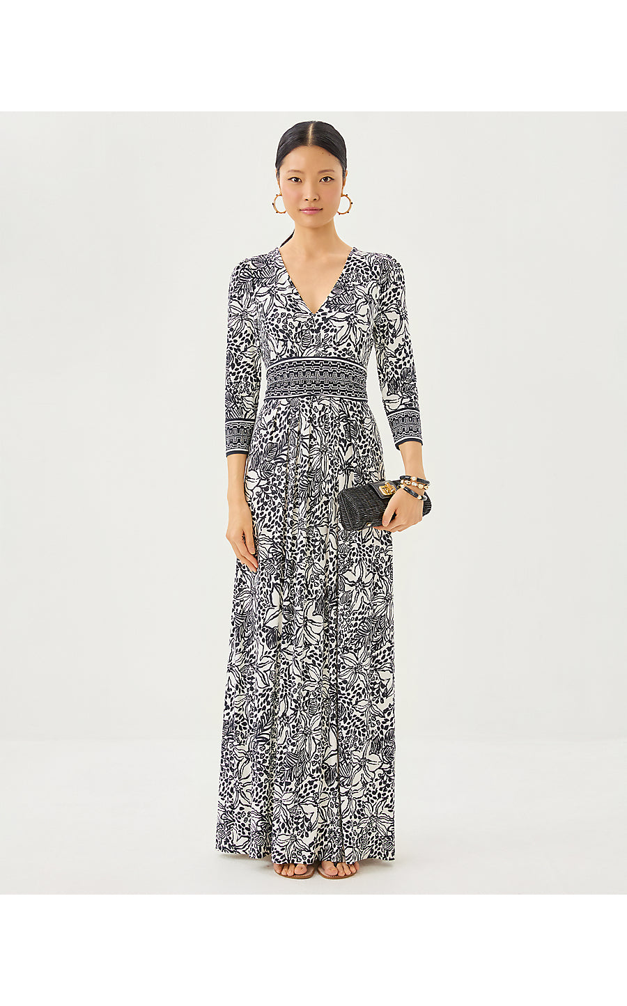 ROSLYNNE MAXI DRESS | ONYX LOTS TO SPOT ENGINEERED KNIT MAXI