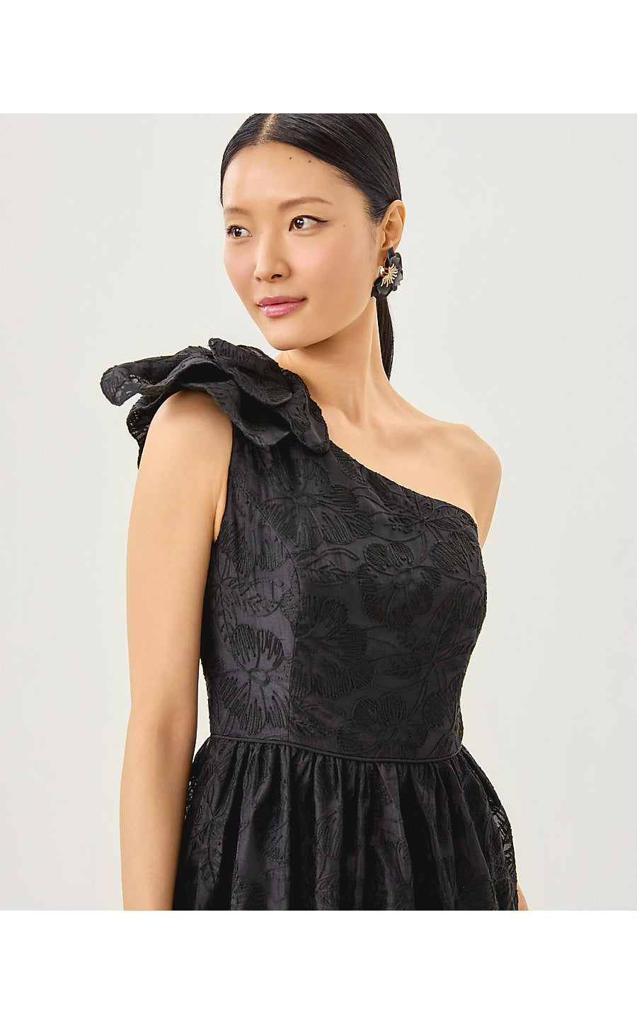 LYNSI MIDI DRESS | NOIR SUNSET BLOOM EMBROIDERED ORGANZA