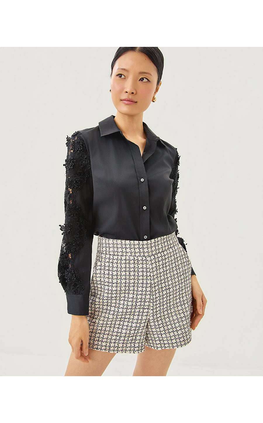 SARISSA BOUCLE SHORT | COCONUT LUREX HOUNDSTOOTH BOUCLE