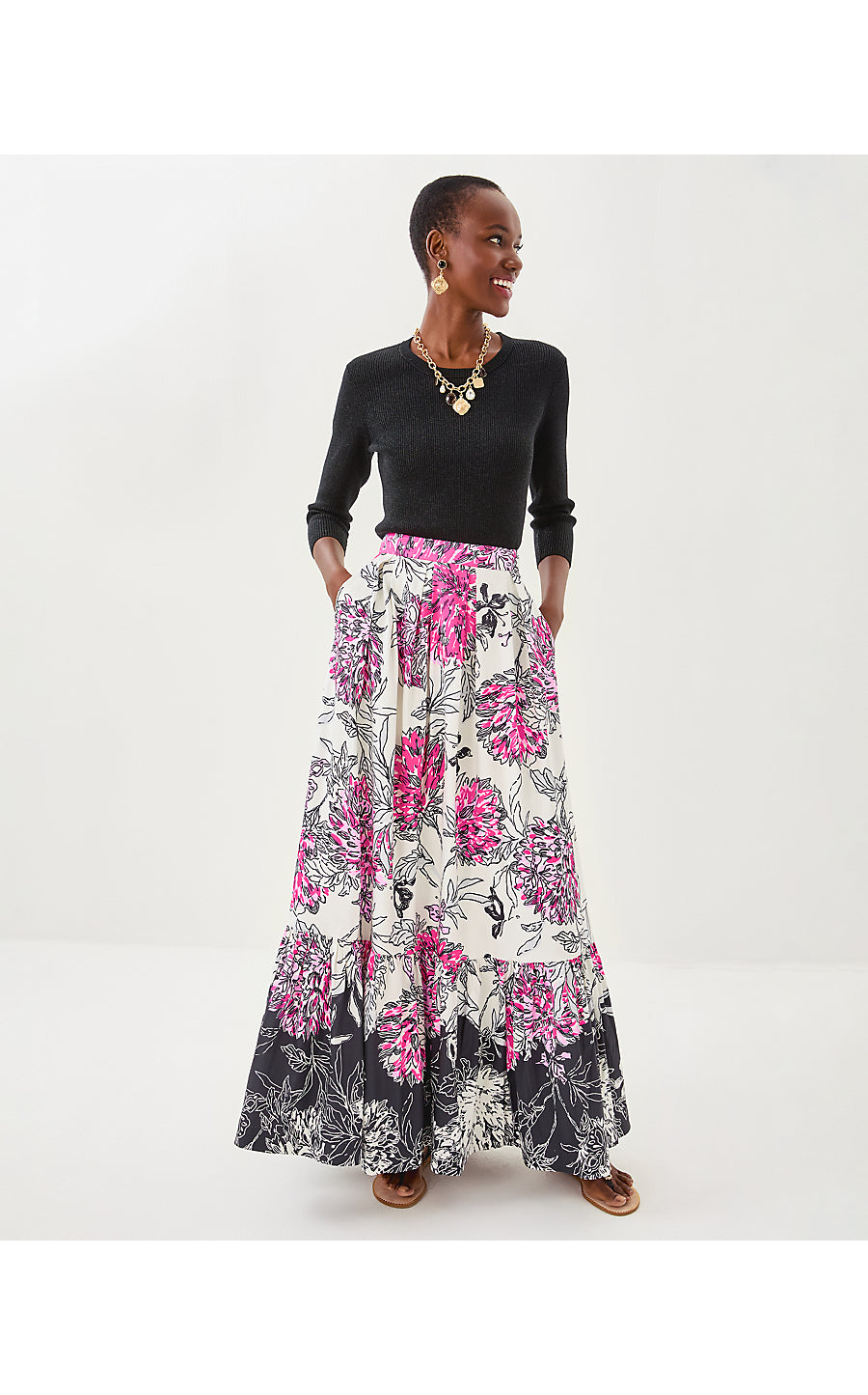 INAYA MAXI SKIRT | COCONUT ALL DAHLED UP ENGINEERED SKIRT
