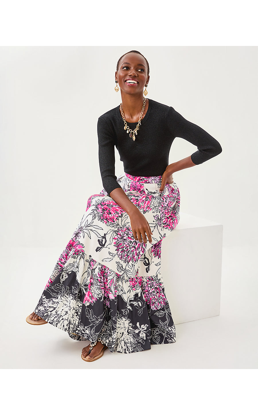 INAYA MAXI SKIRT | COCONUT ALL DAHLED UP ENGINEERED SKIRT