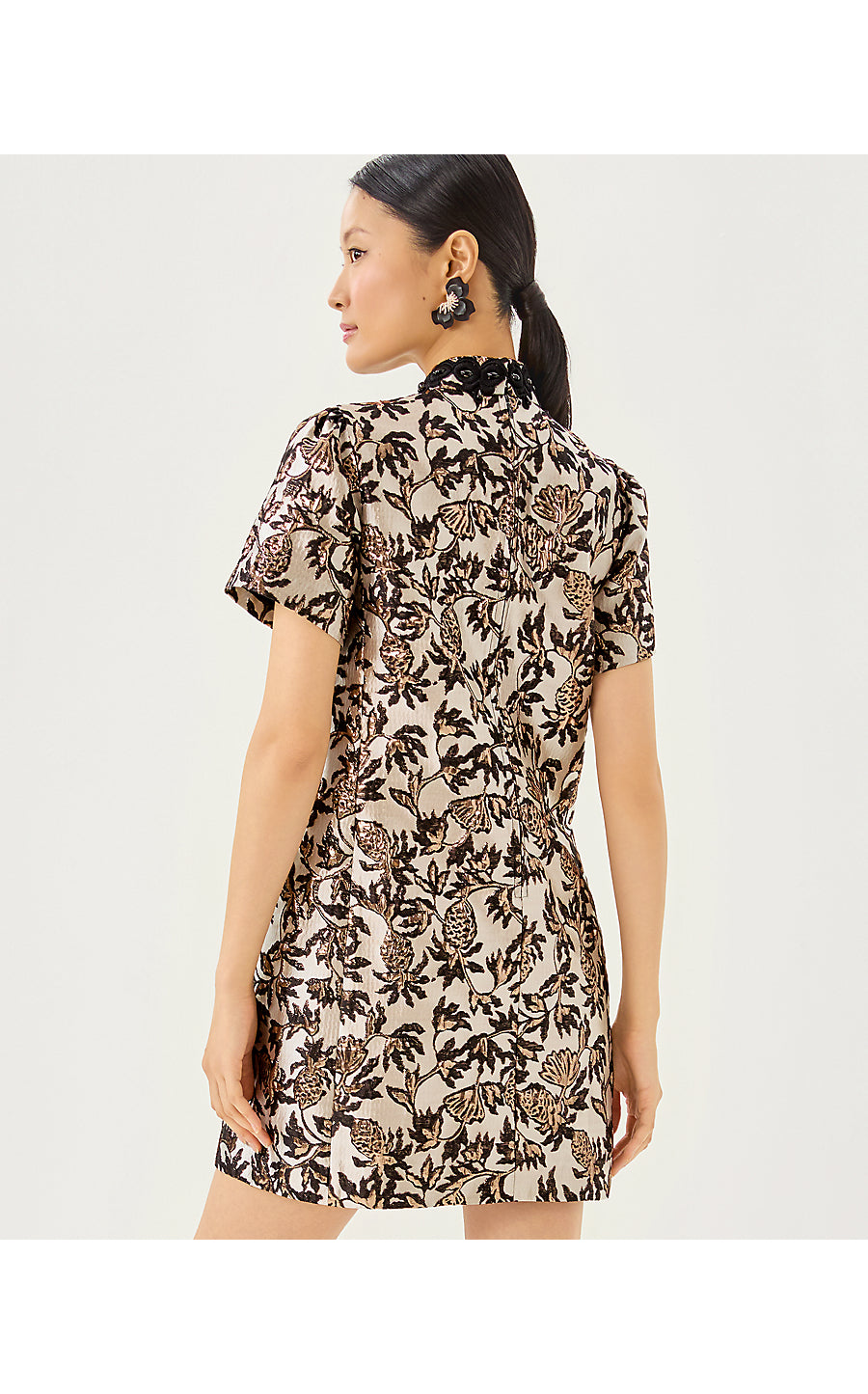 TEDDY JACQUARD SHIFT | NOIR PINEAPPLE PUFF METALLIC JACQUARD