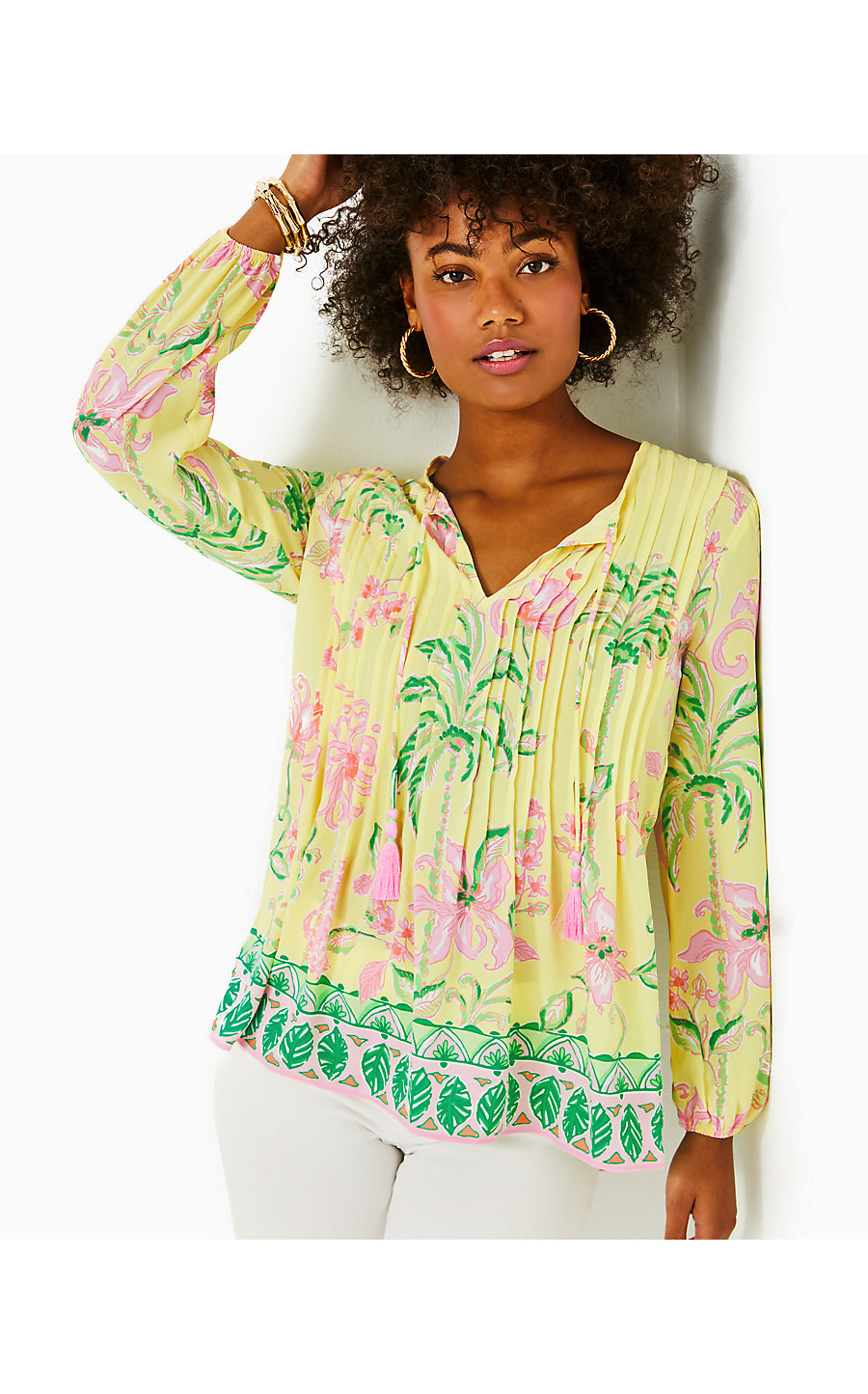 Marilina Long Sleeve Tunic | Finch Yellow Tropical Oasis Engineered