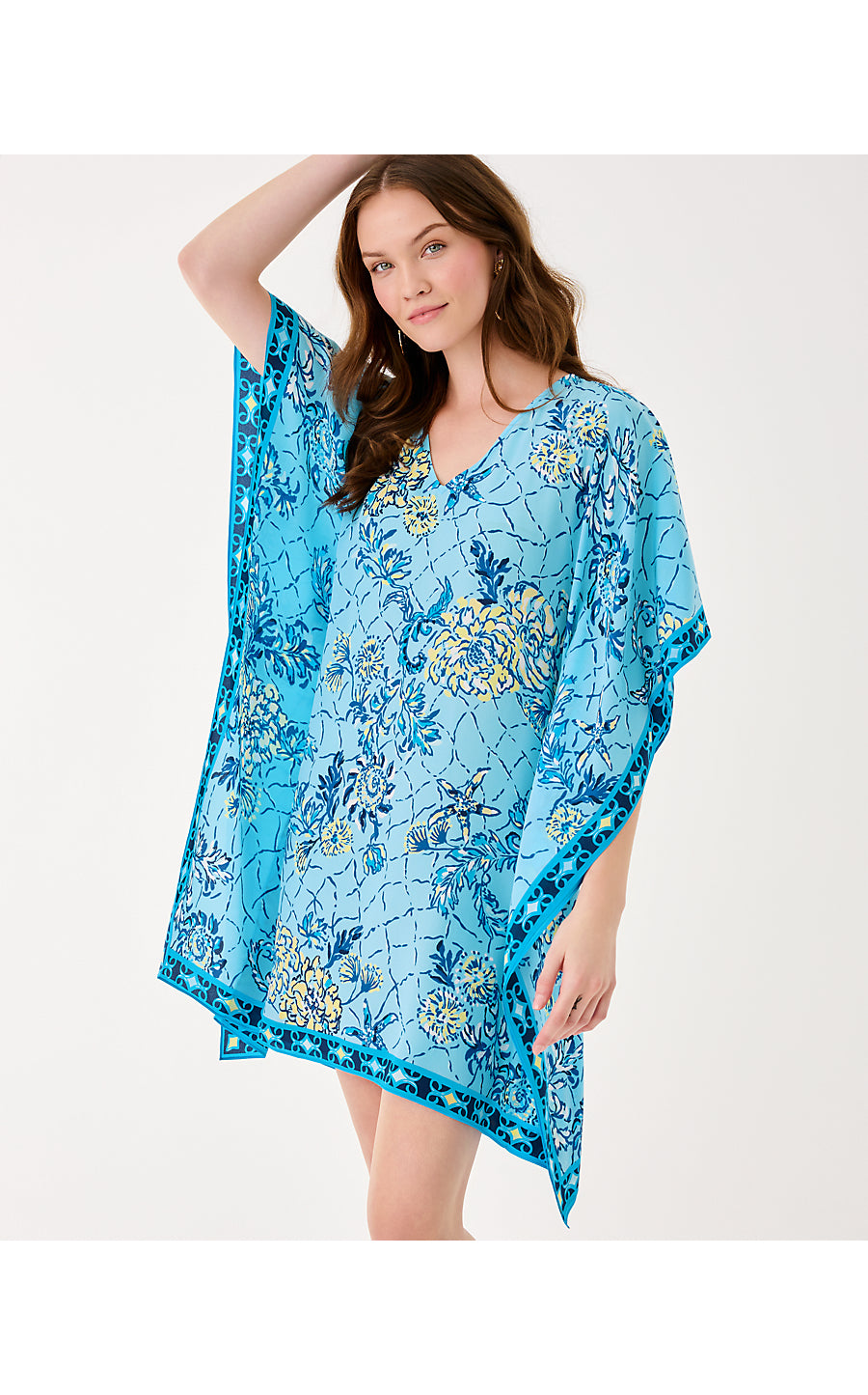 LINDAMARIE SILK CAFTAN | BELLEVUE BLUE BREAKERS BEACH ENGINEERED CAFTAN