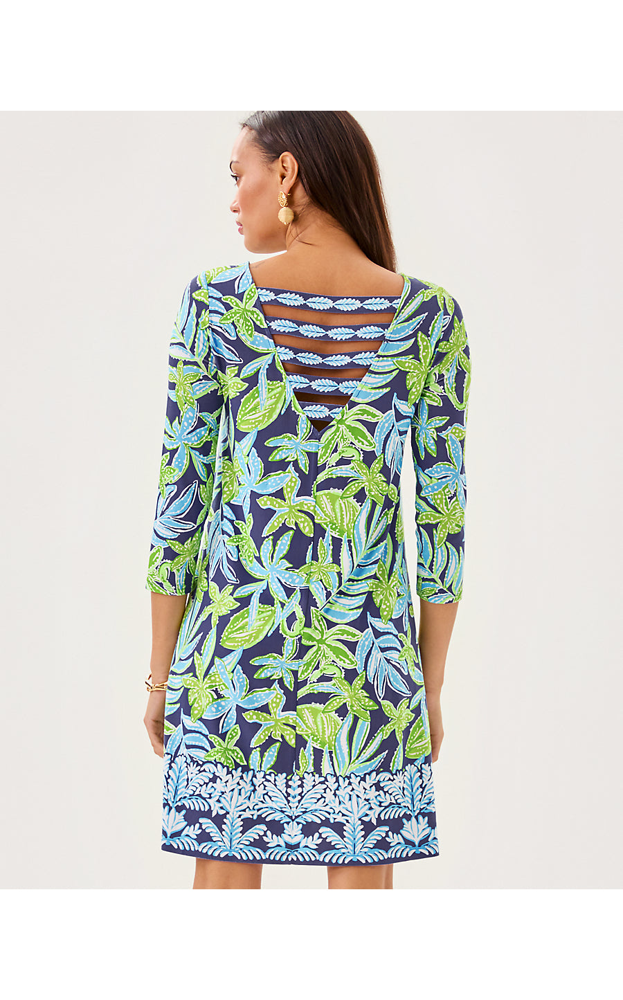 OPHELIA 3/4 SLEEVE DRESS | SAPPHIRE POOL TROPICAL TANGO ENGINEERED DRESS