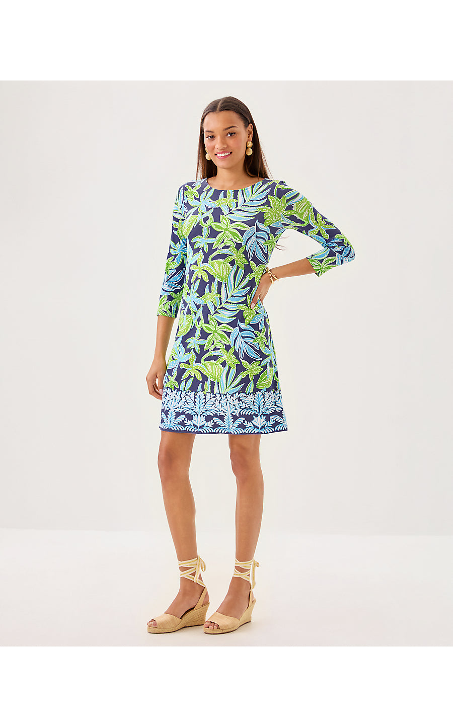 OPHELIA 3/4 SLEEVE DRESS | SAPPHIRE POOL TROPICAL TANGO