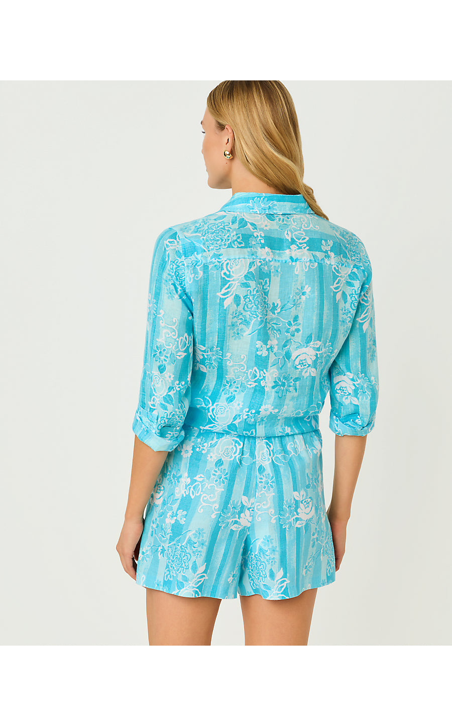 SEA VIEW BUTTON DOWN | CAPRI BLUE ROSEY PETALS