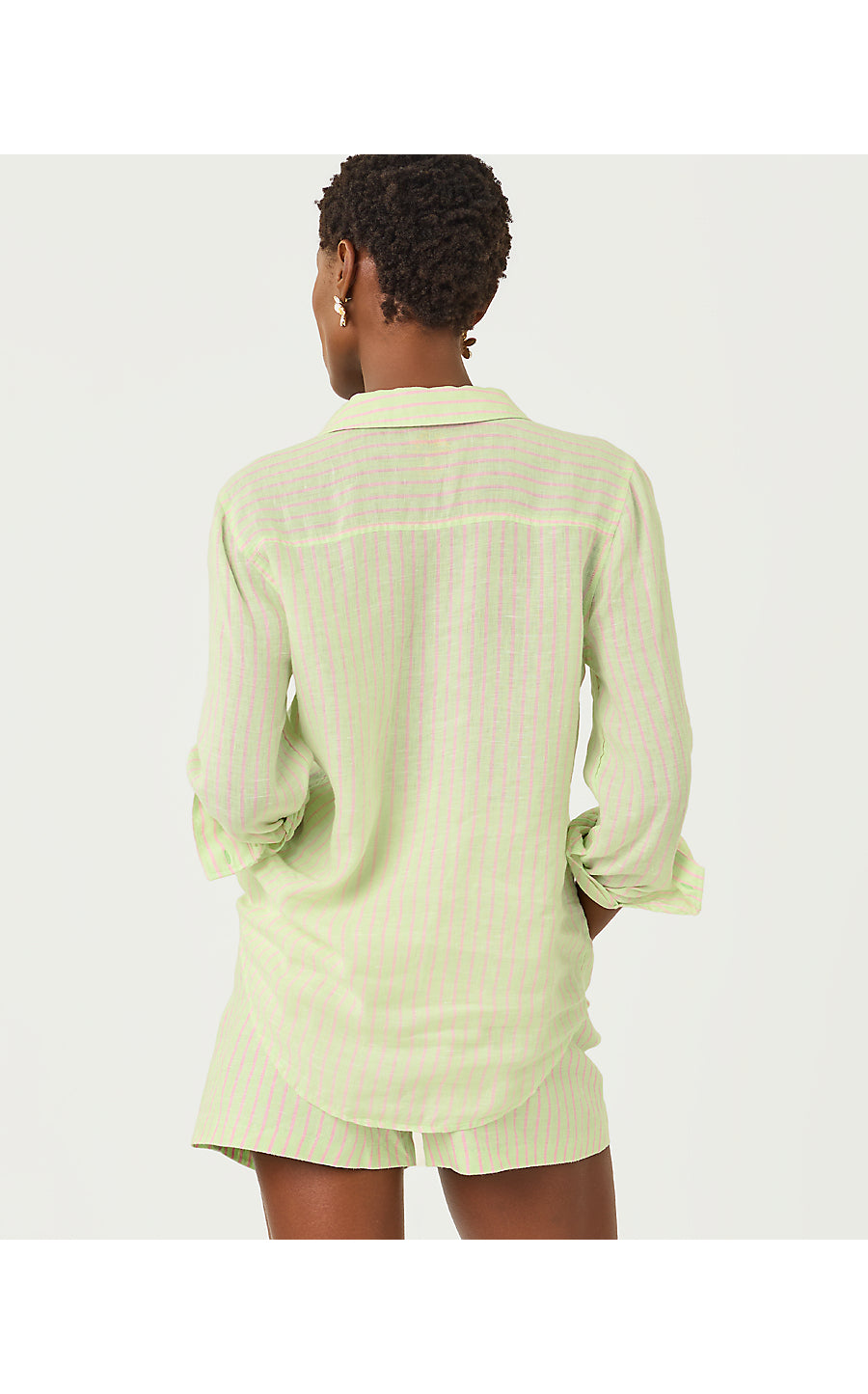 SEA VIEW BUTTON DOWN | PISTACHIO MACARON X CONCH SHELL PINK SAINT TROPEZ STRIPE