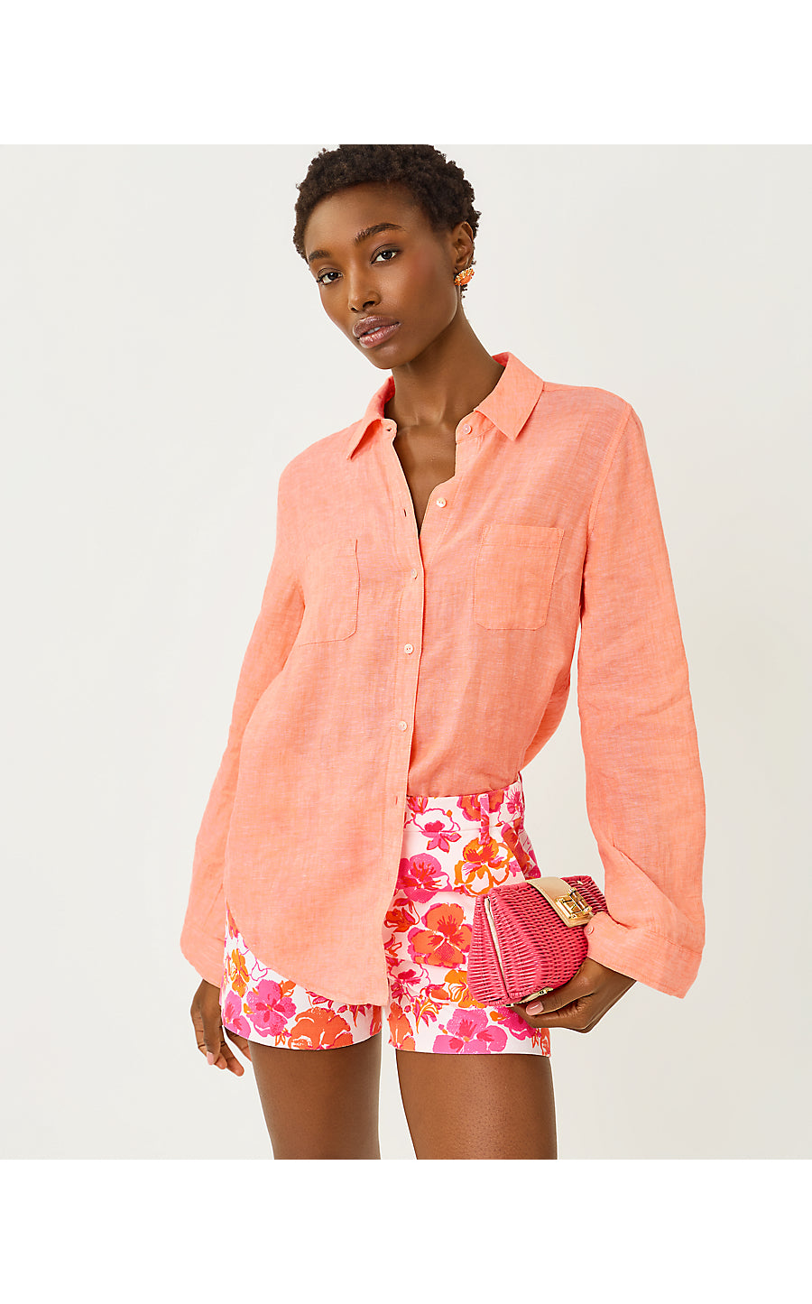 SEA VIEW BUTTON DOWN | SUNSET ORANGE X RESORT WHITE
