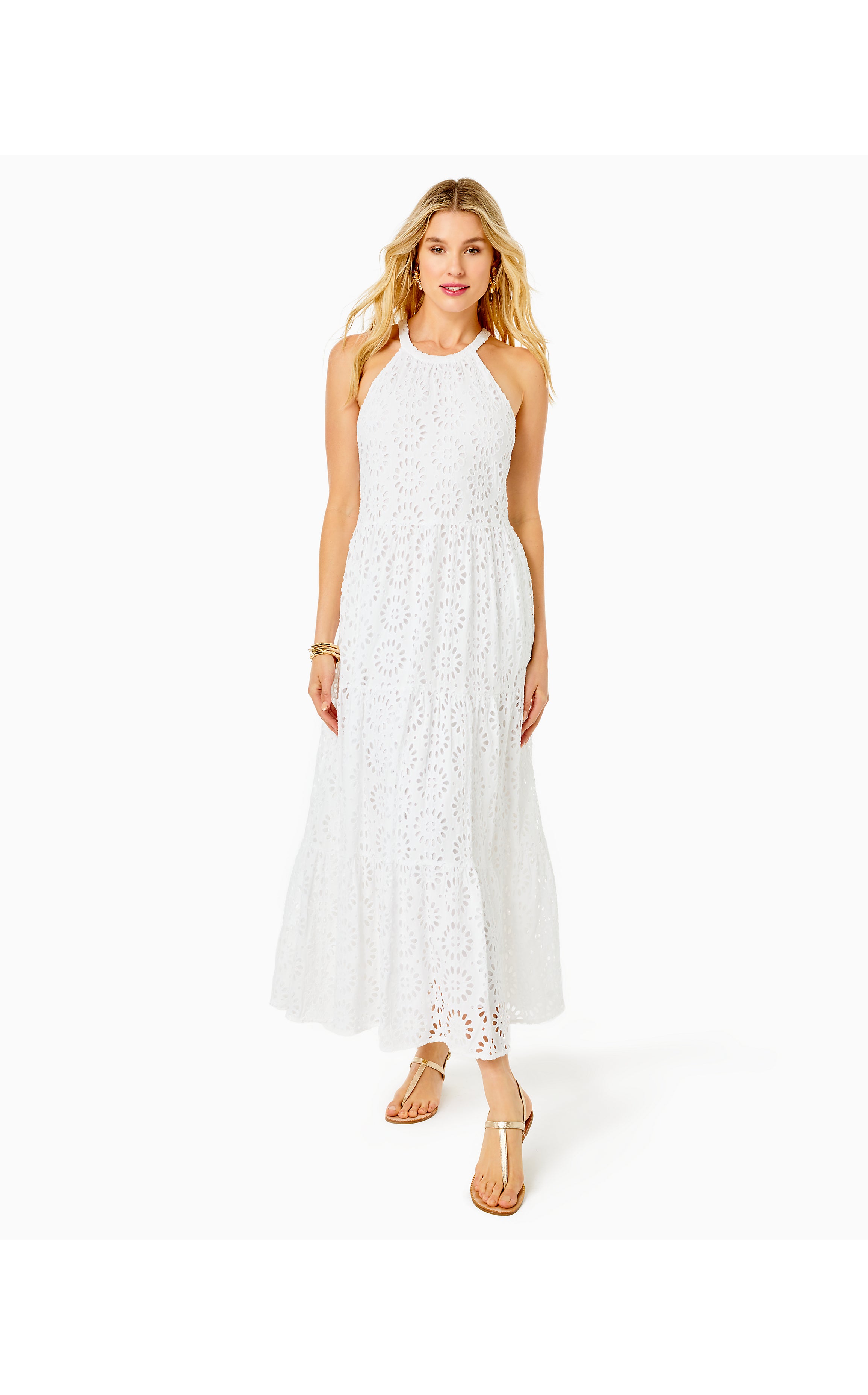Beccalyn Eyelet Maxi Dress | Resort White Oversized Pinwheel Rayon Eyelet