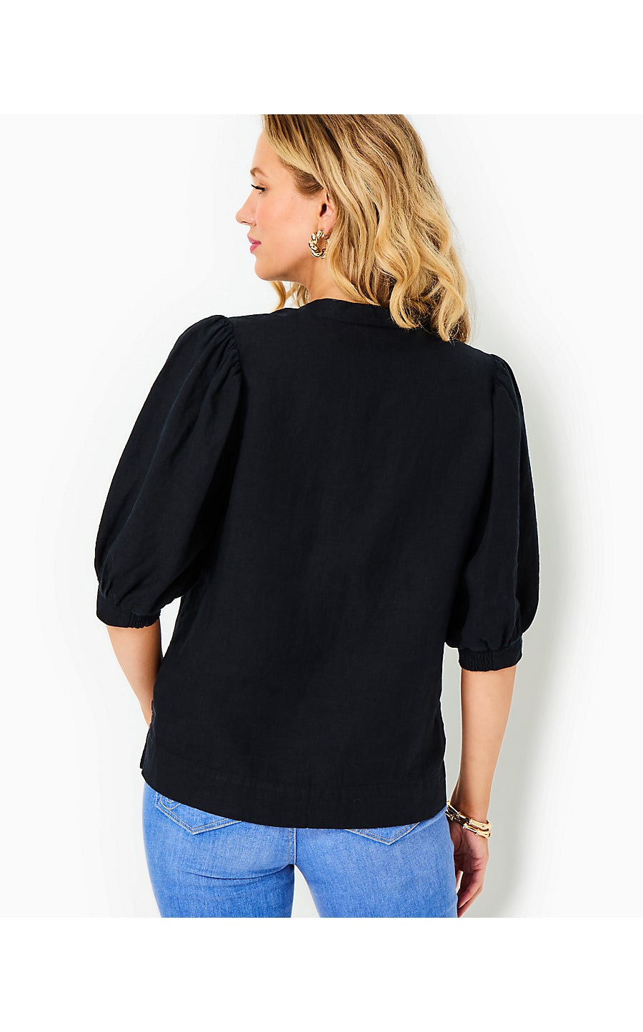 MIALEIGH ELBOW SLEEVE LINEN TOP | NOIR X NOIR