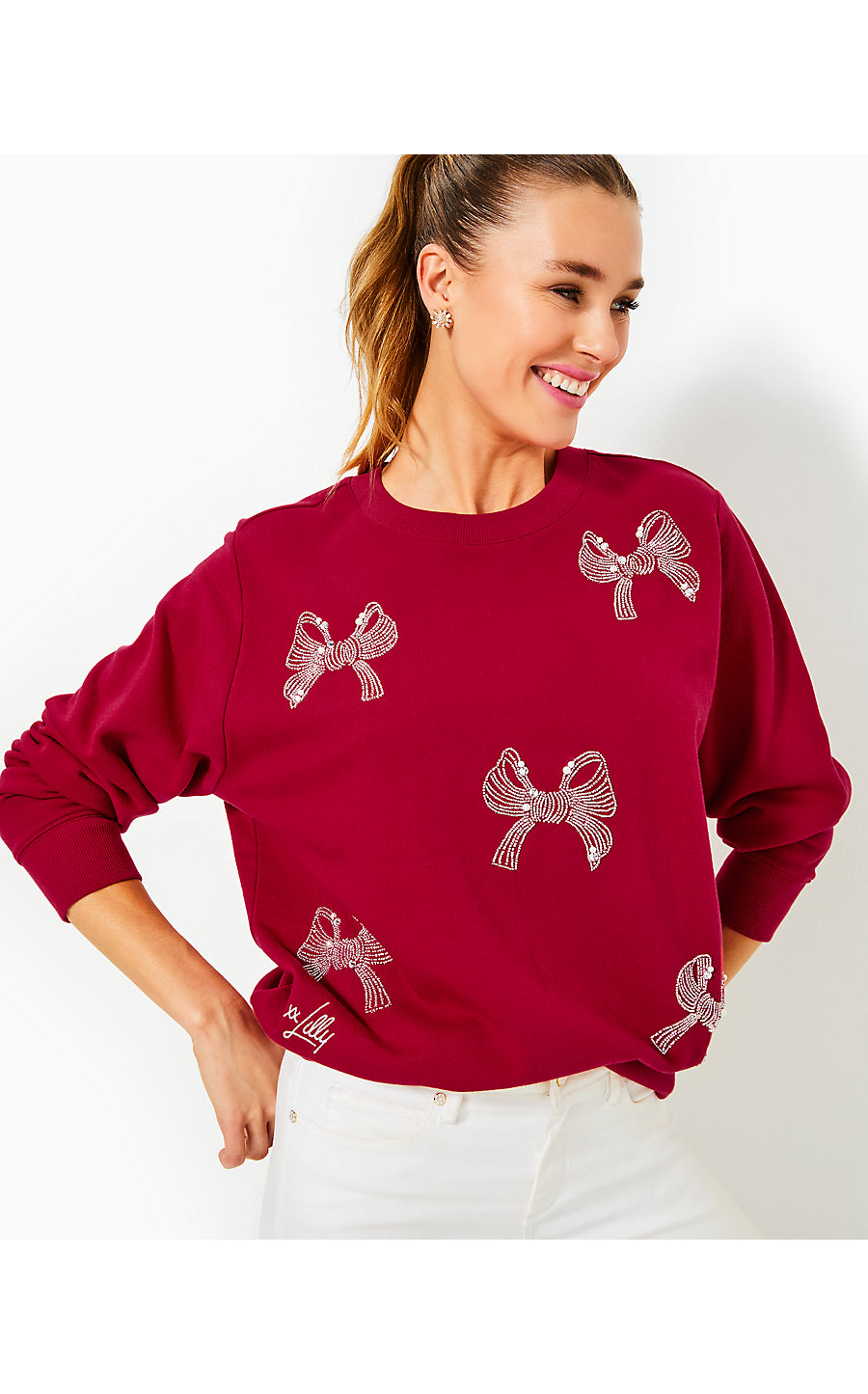 BALLAD LONG SLEEVE SWEATSHIRT | MALBEC RED BOW