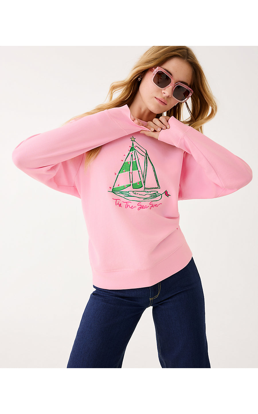 BALLAD LONG SLEEVE SWEATS | MULTI HOLIDAY PARTY BOAT EMBELLISHMENT