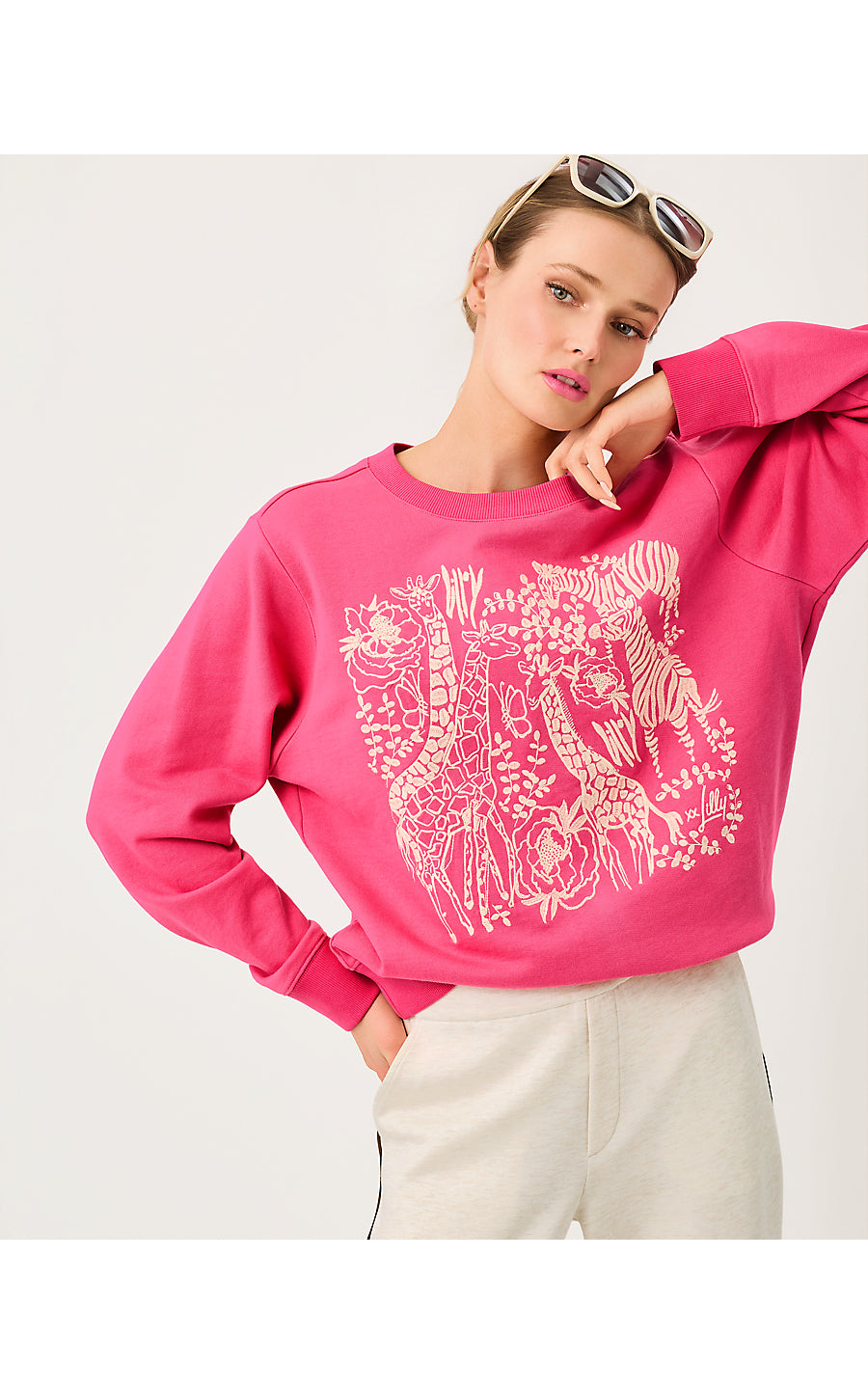 BALLAD LONG SLEEVE SWEATS | PINK ASTER SAFARI EMBROIDERY