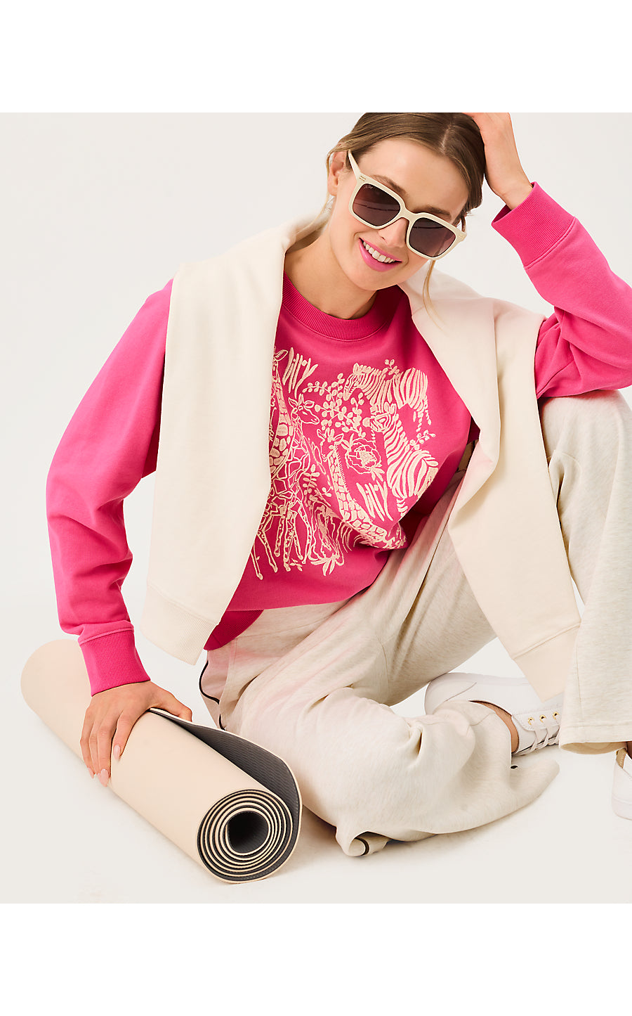 BALLAD LONG SLEEVE SWEATS | PINK ASTER SAFARI EMBROIDERY