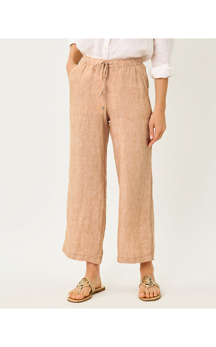 BRAWLEY LINEN CROP PANT | ICED LATTE X RESORT WHITE