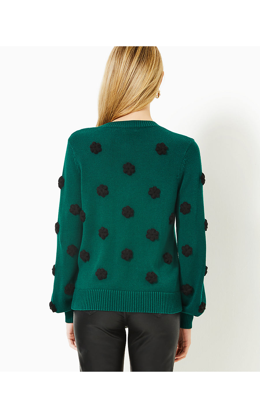 WYLA SWEATER | VILLA GREEN TOSSED CROCHET FLOWERS