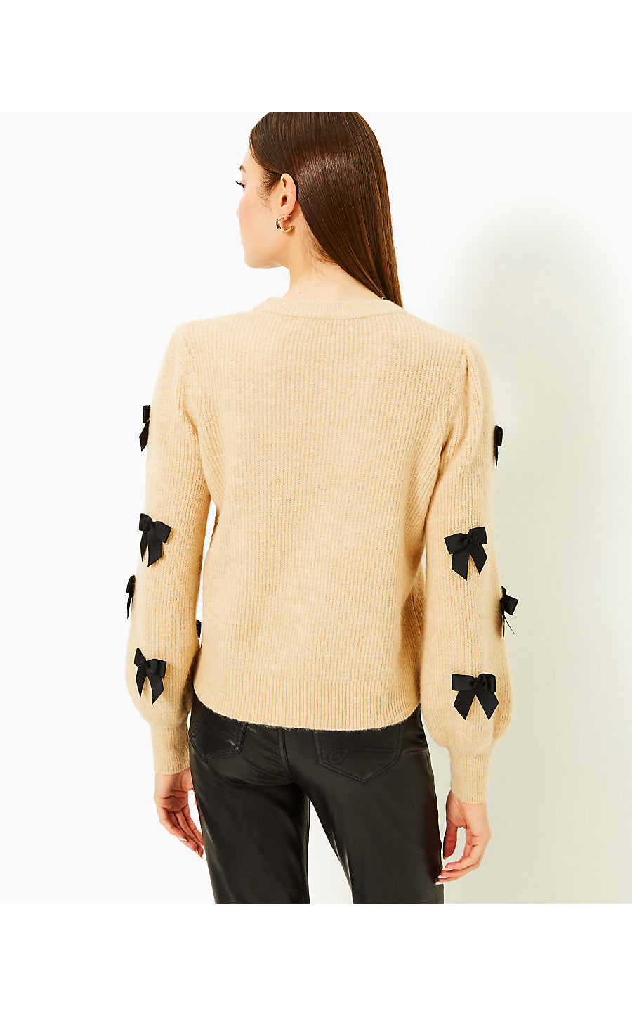 ZARIE SWEATER | HEATHERED WICKER TAN PARTY BOWS