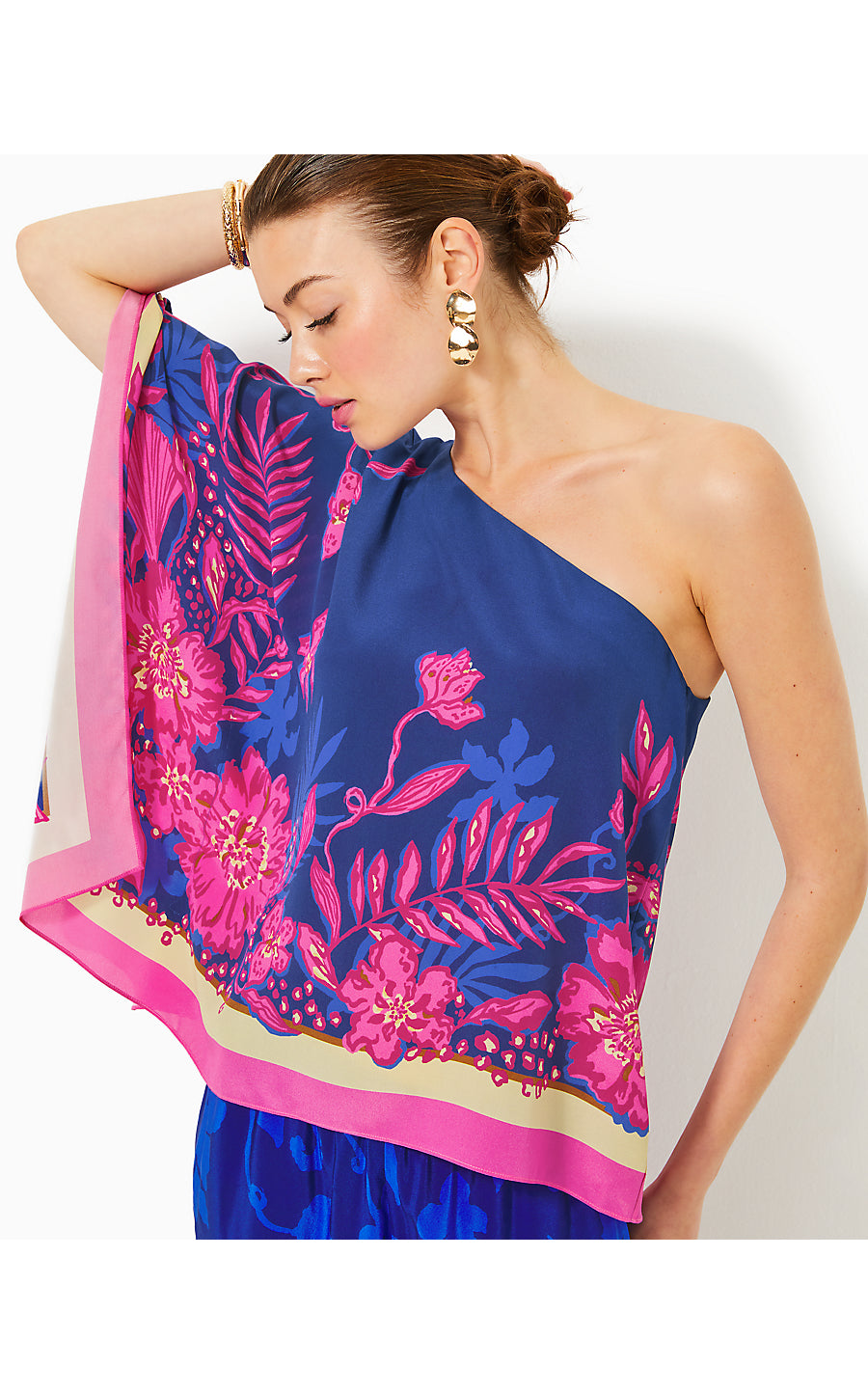 SCHAFFER SILK TOP | BLUE MED NEVER ENDING SUMMER ENGINEERED WOVEN TOP