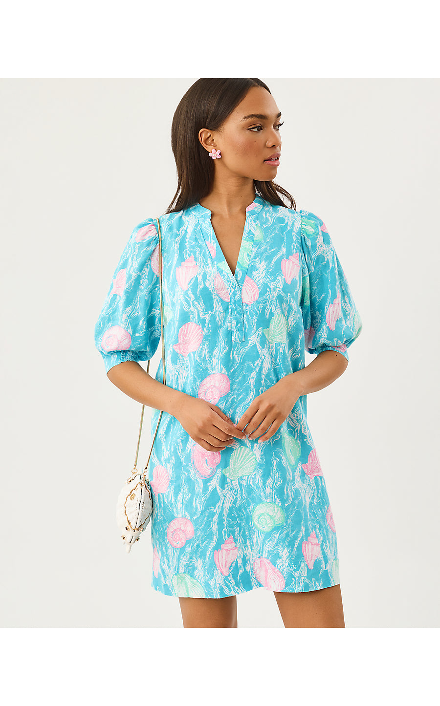 MIALEIGH ELBOW SLEEVE LINEN DRESS | CAPRI BLUE SHELDEN