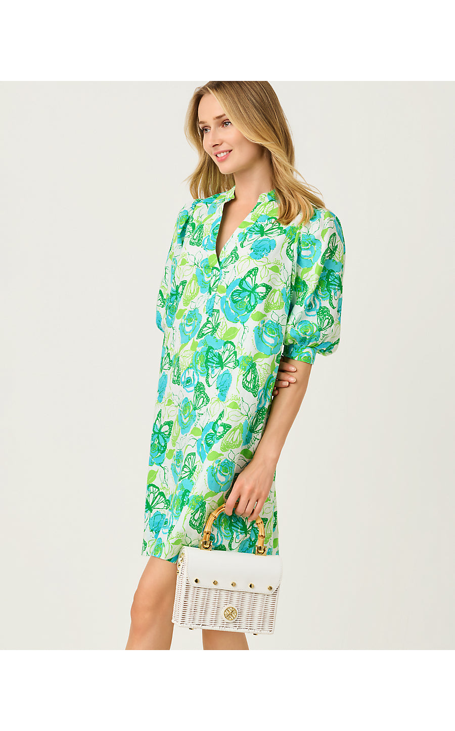 MIALEIGH ELBOW SLEEVE DRESS | RESORT WHITE MONARCH ROSE