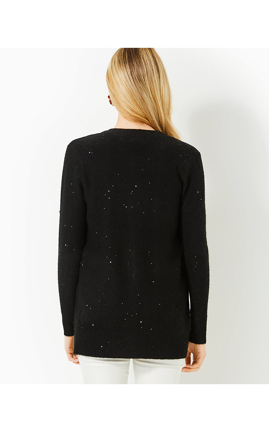 AVERLIE SEQUIN CARDIGAN | BLACK METALLIC