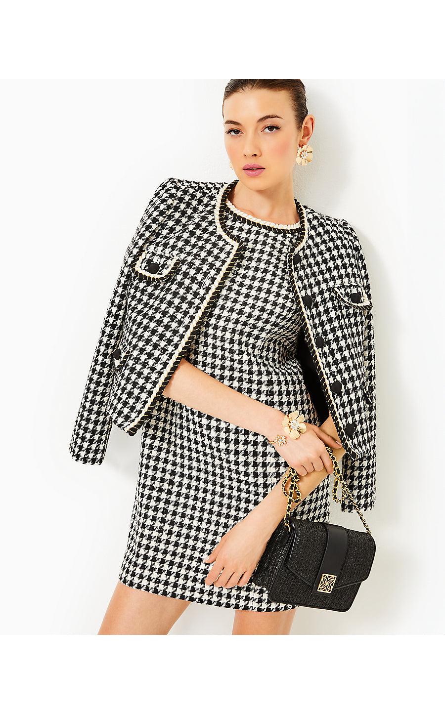 DORIANE BOUCLE SHIFT | NOIR HOUNDSTOOTH