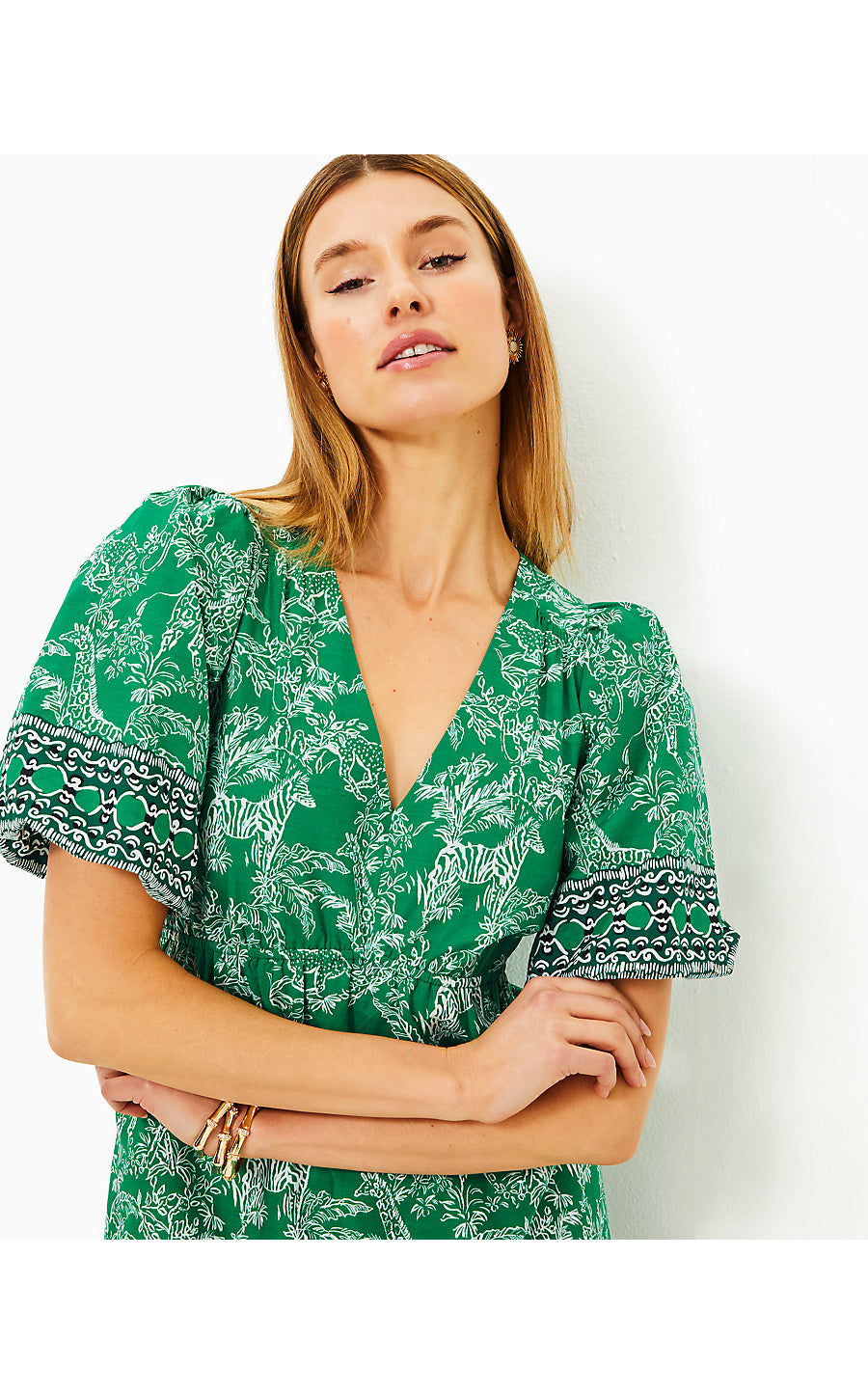 KENTLEE DRESS | FIDDLE LEAF GREEN SAFARI PARTY ENGINEERED WOVEN DRESS