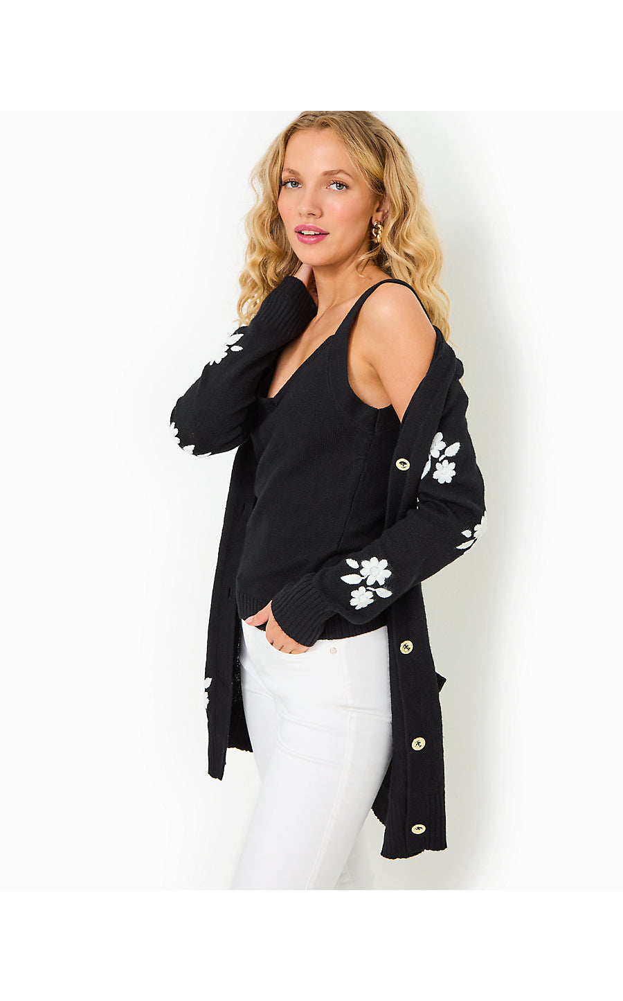 LEONETTE SWEATER SET | BLACK ENCHANTED FLORAL EMBROIDERY