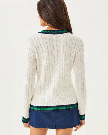 BROCKTON CARDIGAN | COCONUT X FIDDLE LEAF GREEN TIPPING