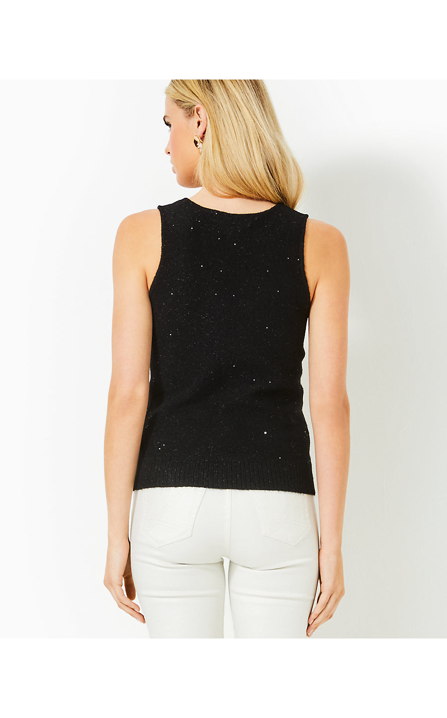 AVERLIE SEQUIN SWEATER TANK | BLACK METALLIC