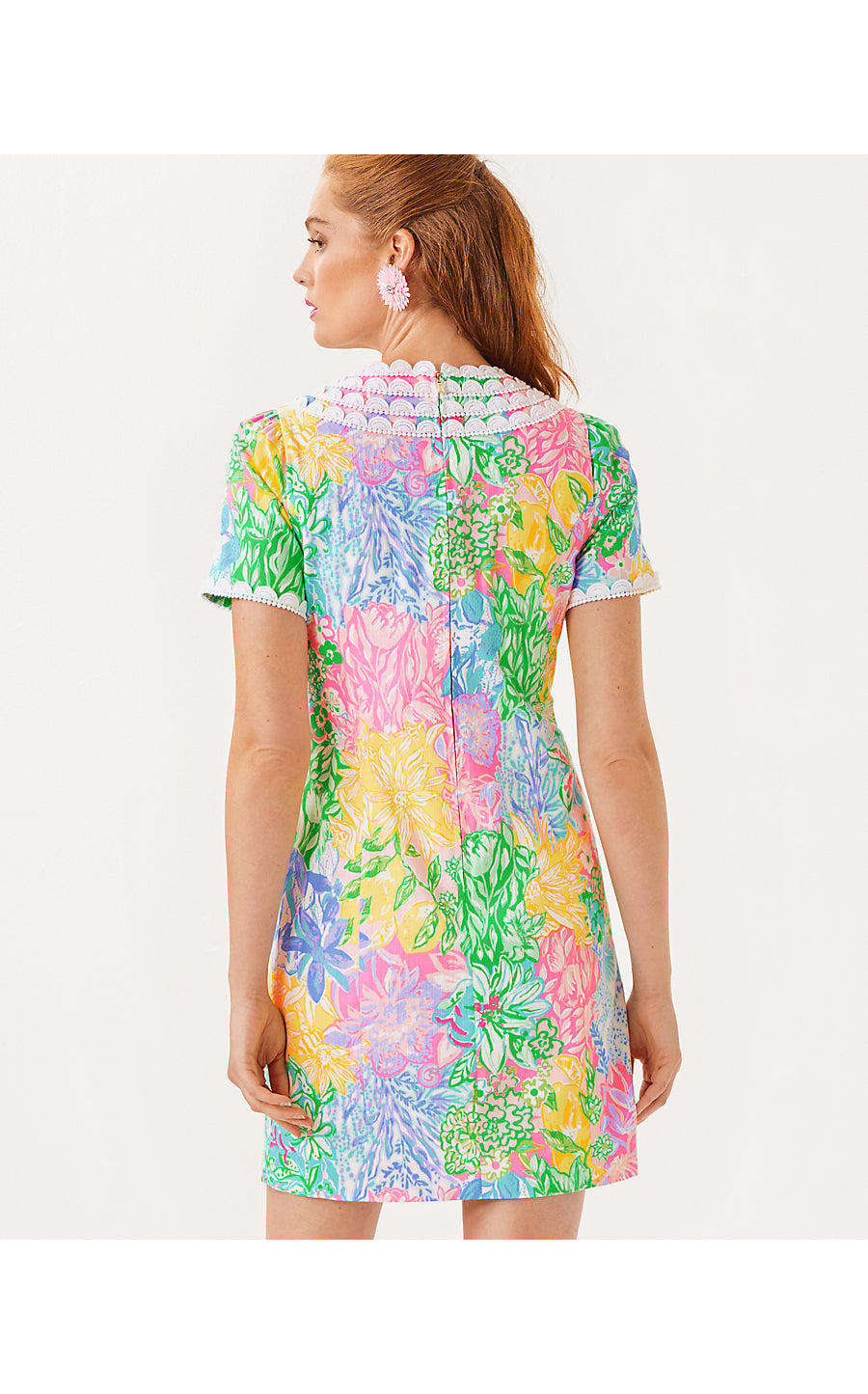 MILA SHORT SLEEVE STRETCH SHIFT | MULTI BRIGHT DELIGHT PATCH