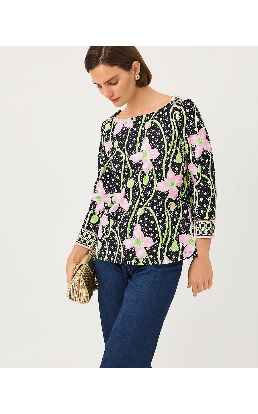 CALLISON UPF 50+ TOP | ONYX BLUSHING BLOOMS ENGINEERED CHILLYLILLY