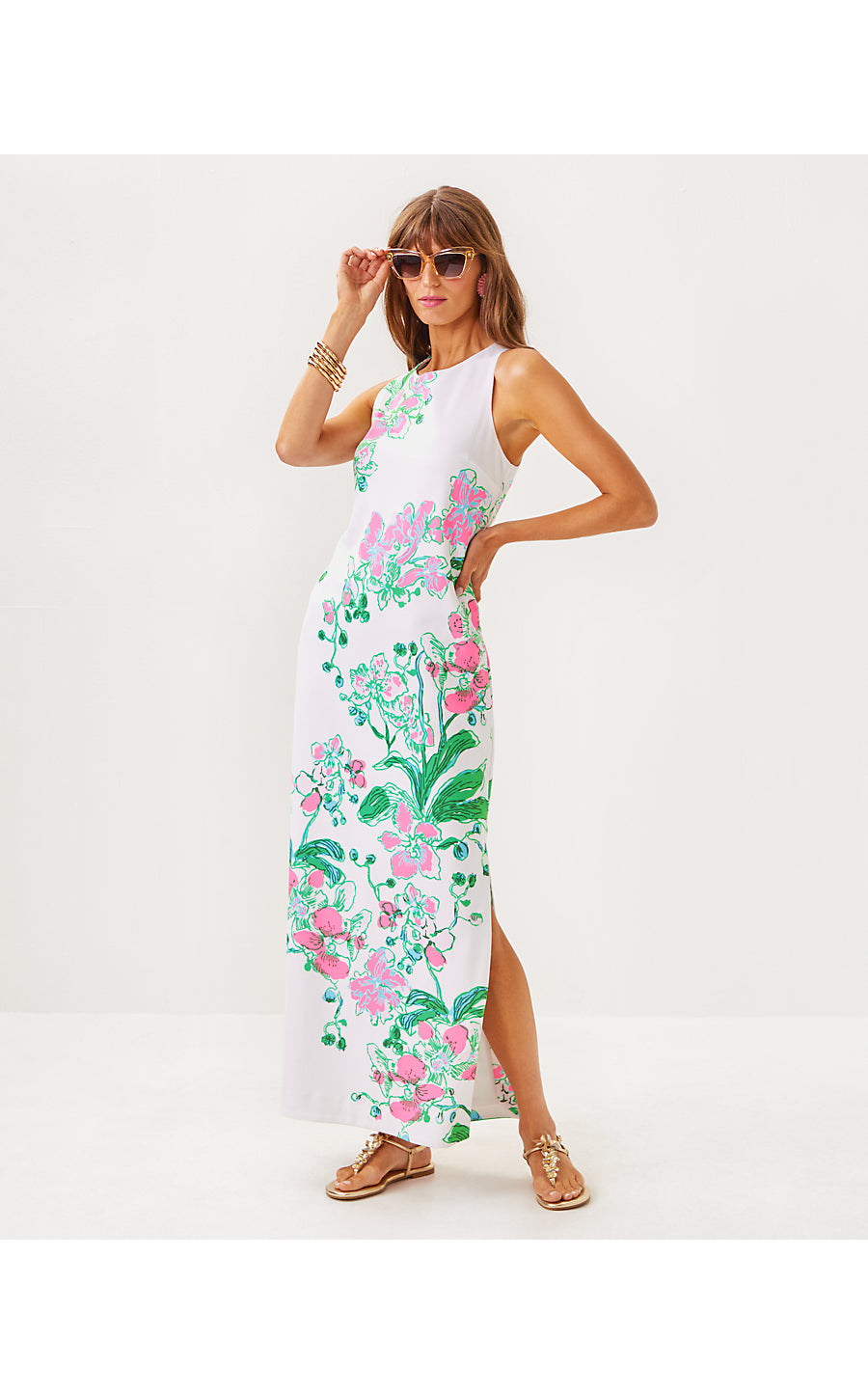 MELODIE MAXI DRESS | MULTI OVERSIZED ORCHIDS ON THE AVENUE ENGINEERED