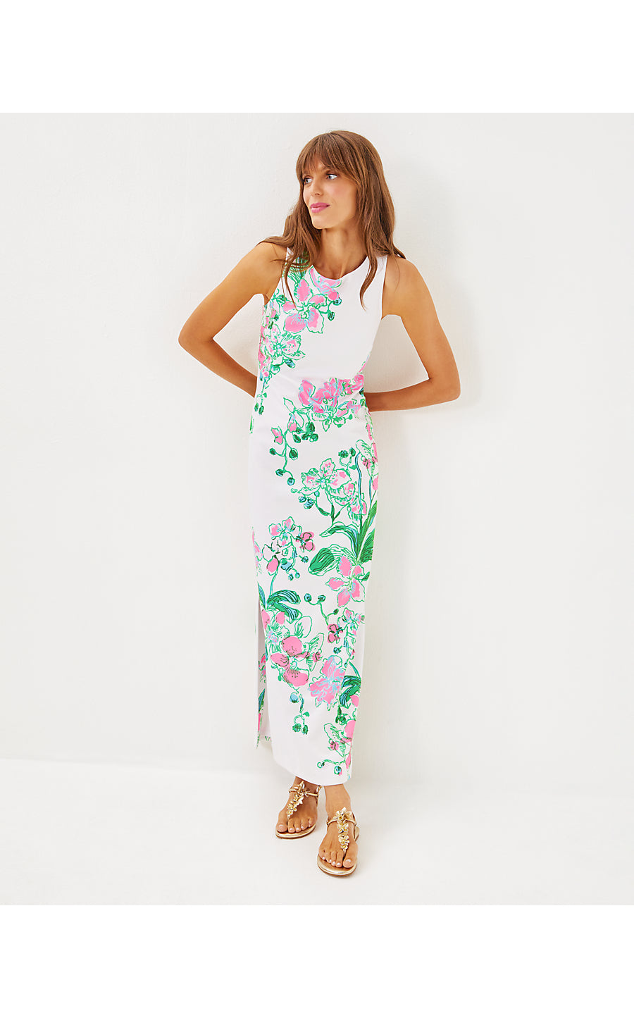 MELODIE MAXI DRESS | MULTI OVERSIZED ORCHIDS ON THE AVENUE ENGINEERED