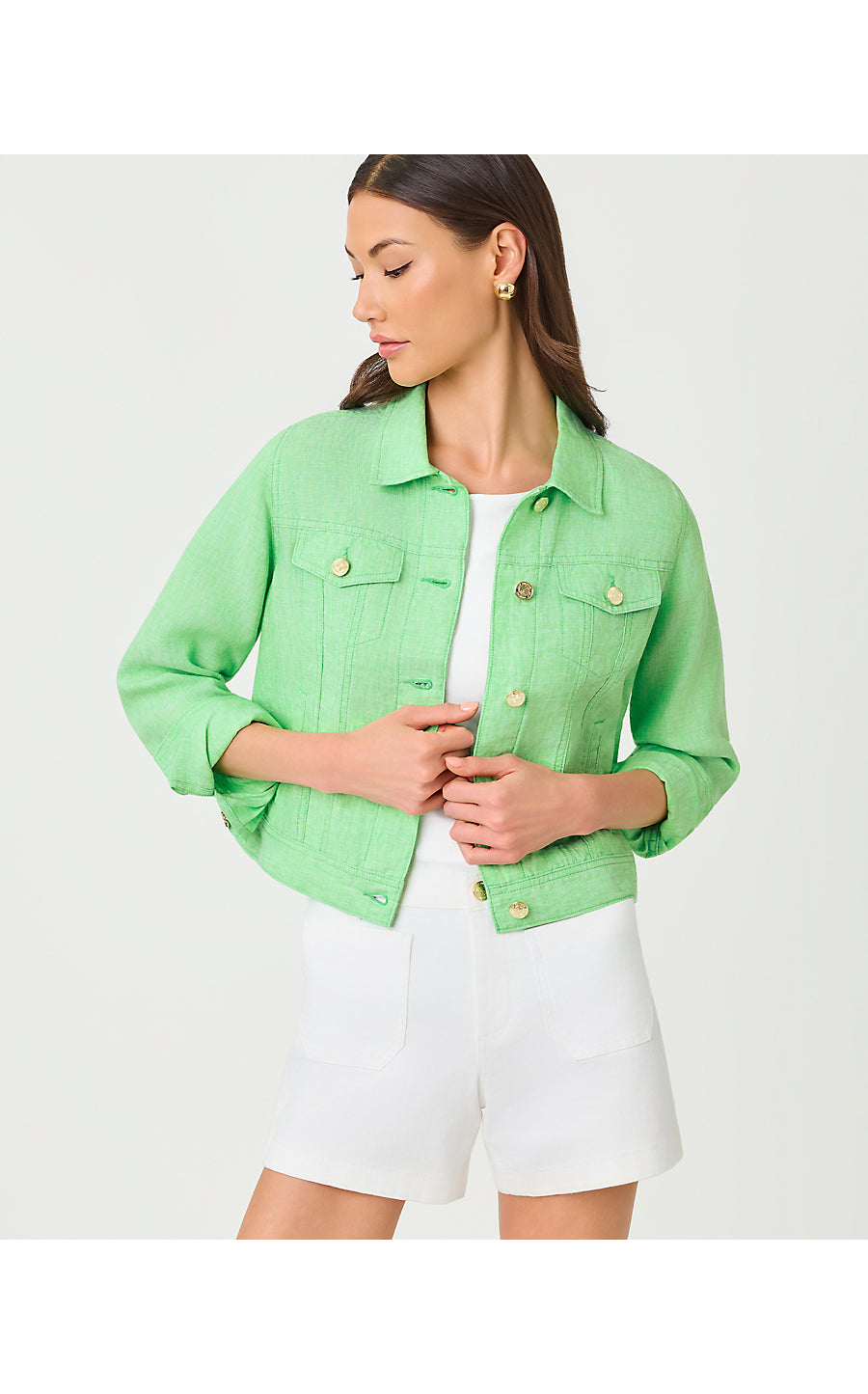 SEASPRAY LINEN JACKET | JACKFRUIT GREEN X RESORT WHITE
