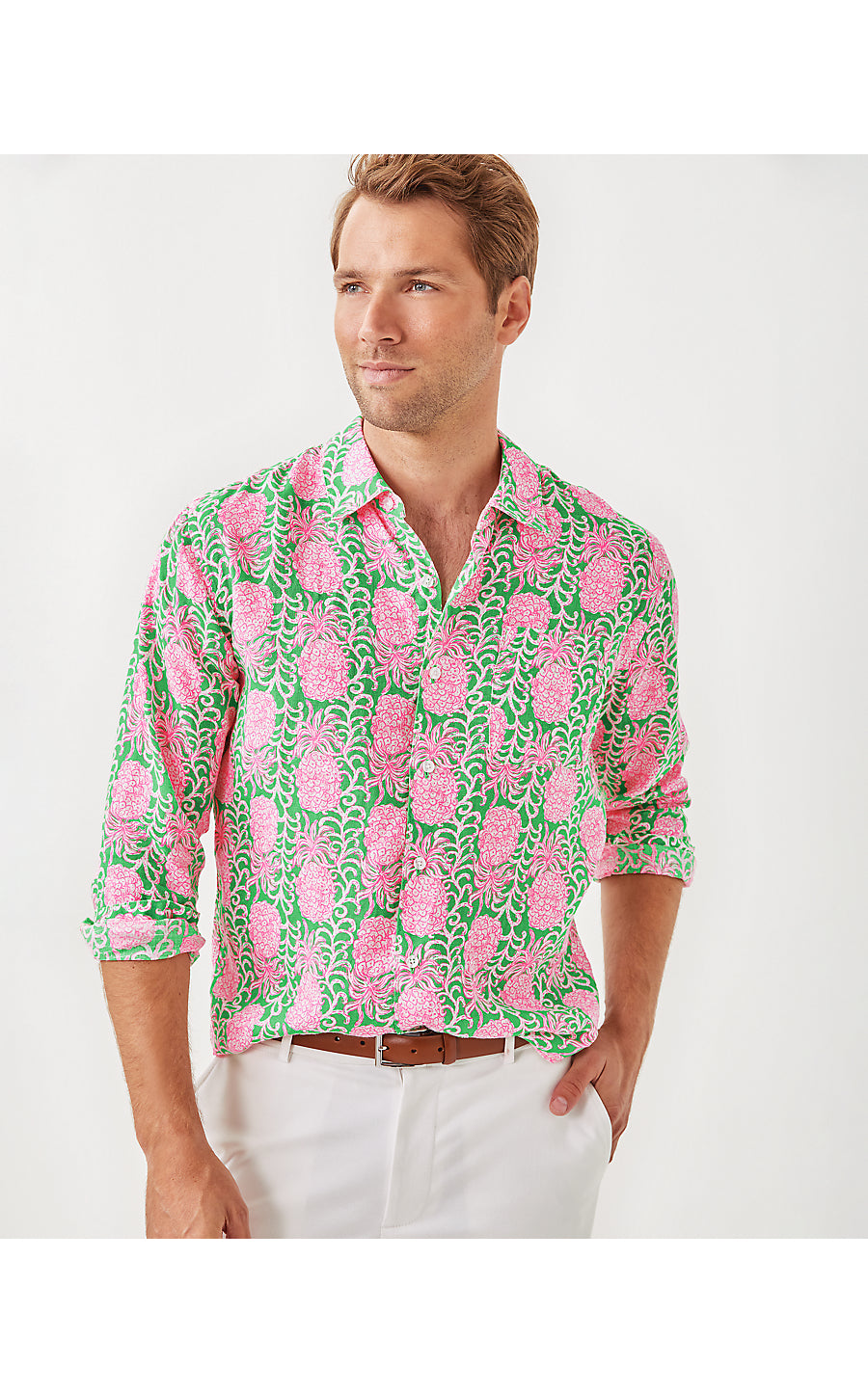 MENS STUFF ADDISON SHIRT | FAUNA GREEN PARTY LIKE A PINEAPPLE