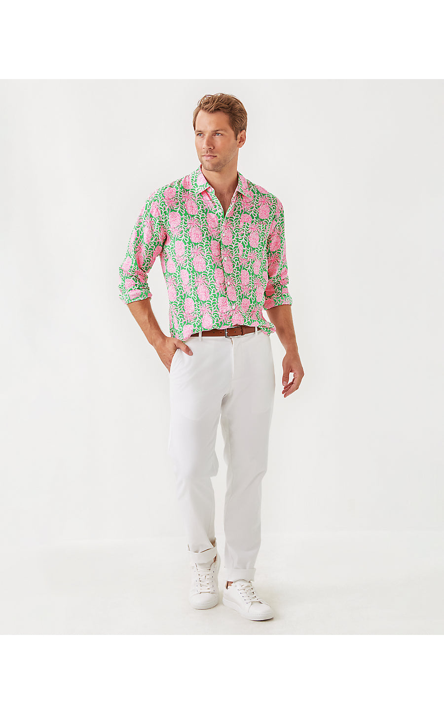 MENS STUFF ADDISON SHIRT | FAUNA GREEN PARTY LIKE A PINEAPPLE