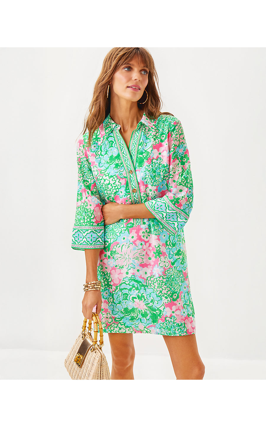 DAPHNIE TUNIC DRESS | MULTI PLUMES IN BLOOM ENGINEERED WOVEN DRESS