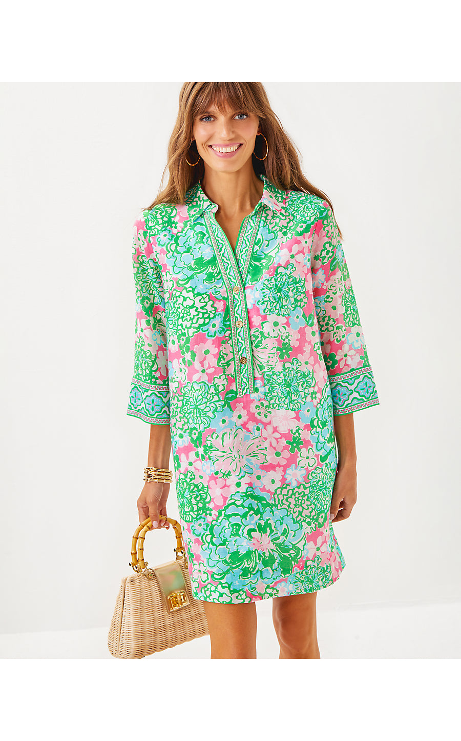 DAPHNIE TUNIC DRESS | MULTI PLUMES IN BLOOM ENGINEERED WOVEN DRESS