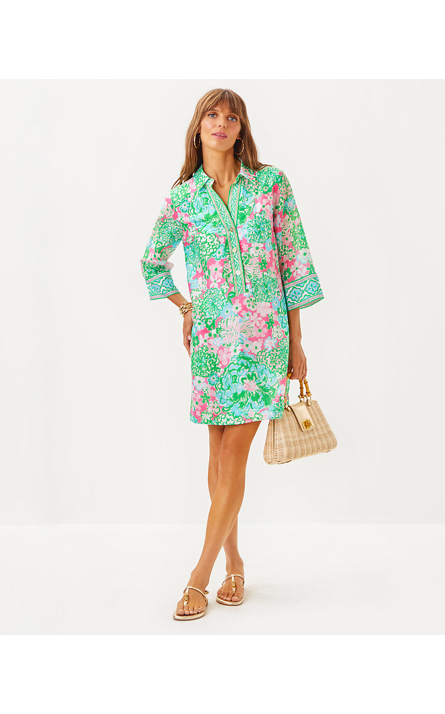 DAPHNIE TUNIC DRESS | MULTI PLUMES IN BLOOM ENGINEERED WOVEN DRESS