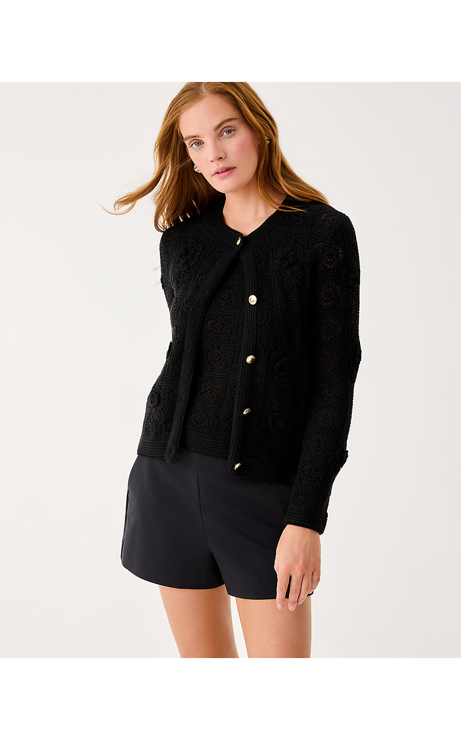 LENALIE CARDIGAN | BLACK METALLIC GARDEN CROCHET