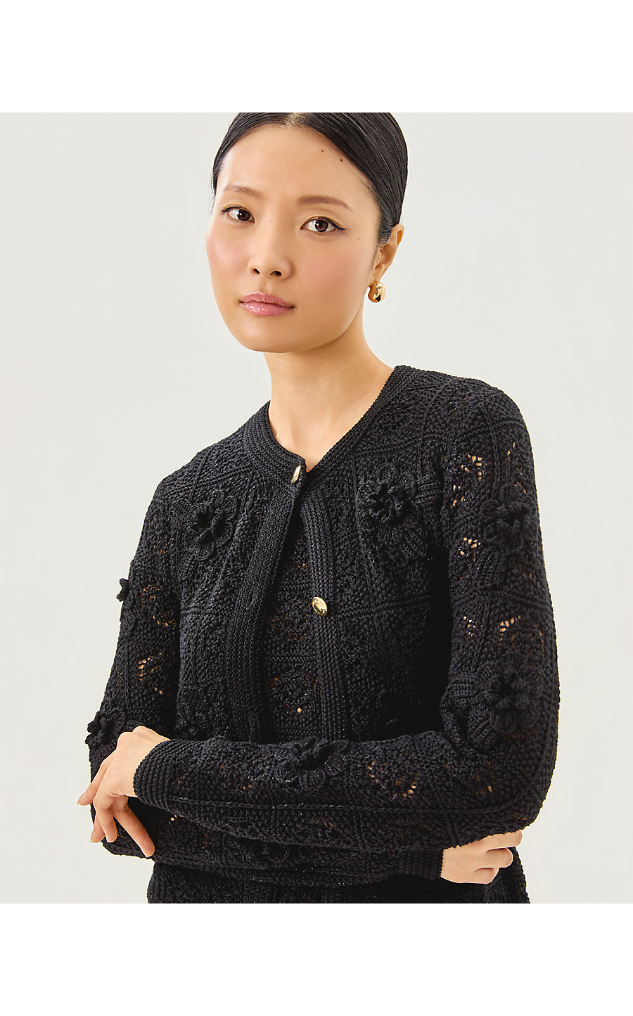 LENALIE CARDIGAN | BLACK METALLIC GARDEN CROCHET